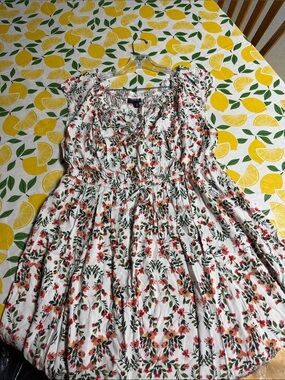 torrid White Floral Subdress  with Pink and Green Print